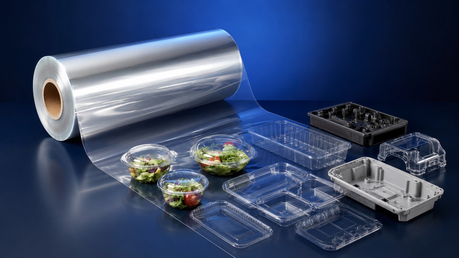 Transparente Kunststofffolie und verschiedene geformte Verpackungslösungen