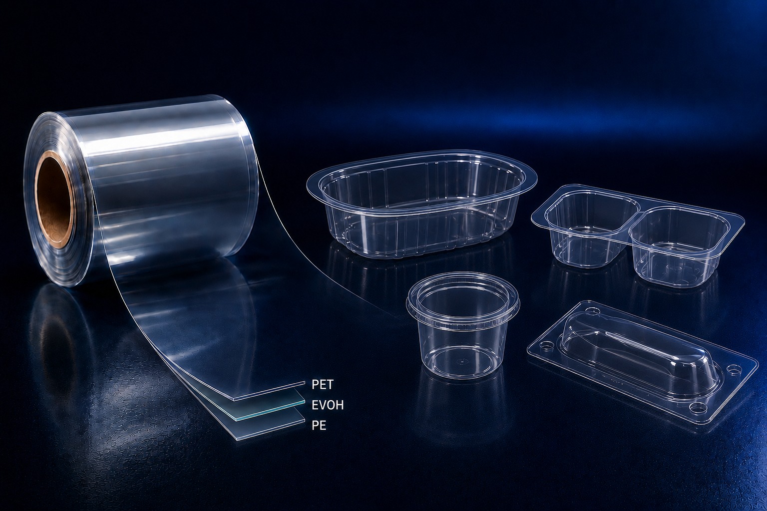 Mehrschichtfolie aus PET, EVOH und PE mit geformten Verpackungen