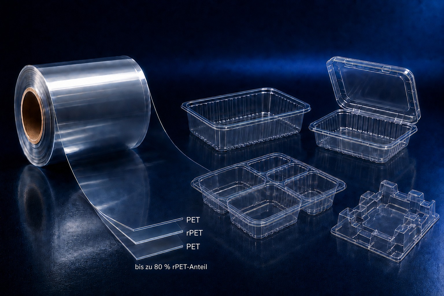 Transparente Schalen und Trays aus Folie mit Recyclinganteil